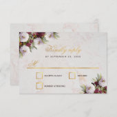 Cartons Réponse Marbre d'or Faux mariage Burgundy Peonies (Devant / Derrière)