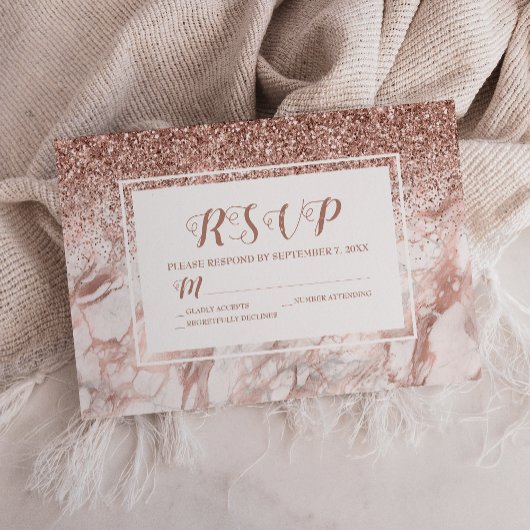 Cartons Réponse Marbre Rose Gold Faux Paillettes Script