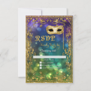 Cartons Réponse Mardi Gras Masquerade Mask Gold Parties scintillan