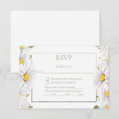 Cartons Réponse Marguerites Blanches Aquarelle Florale avec Argent (Devant / Derrière)