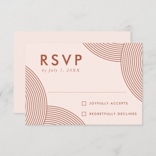 Cartons Réponse Mariage à balayage géométrique en blanc et en terr (Devant / Derrière)