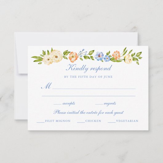 Cartons Réponse Mariage à bordure florale (Devant)