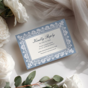 Cartons Réponse Mariage à Cadre de Dentelle Bleu Français