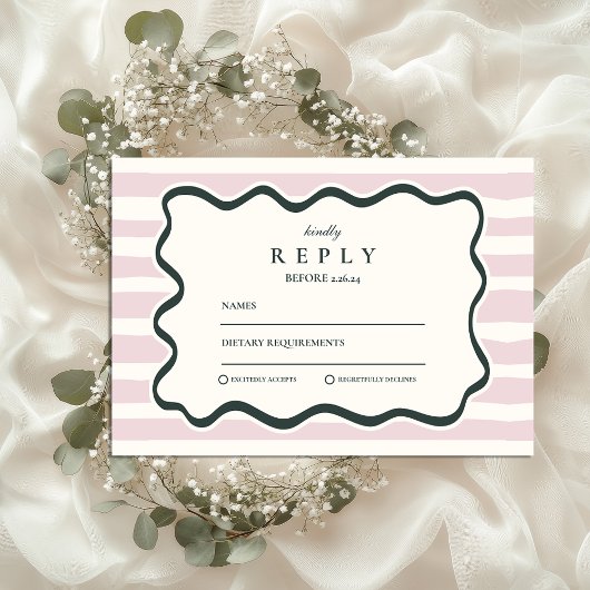 Cartons Réponse Mariage à Cadre Ondulé Doodle Rose