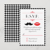 Cartons Réponse Mariage à carreaux avec moustache et lèvres rouges (Devant / Derrière)