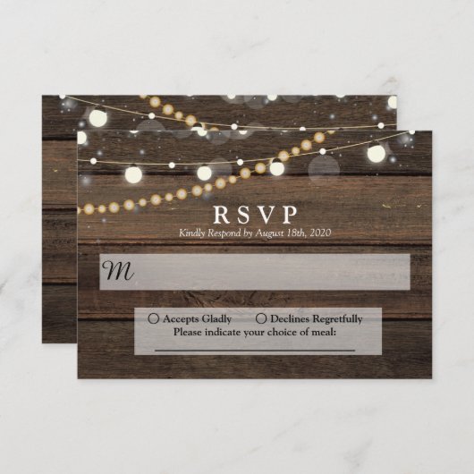 Cartons Réponse Mariage à cordes de bois rustique (Devant / Derrière)