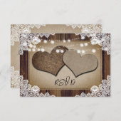Cartons Réponse Mariage à cordes de Burlap en bois rustique (Devant / Derrière)