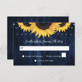 Cartons Réponse Mariage à cordes en bois de tournesol bleu marine (Devant / Derrière)