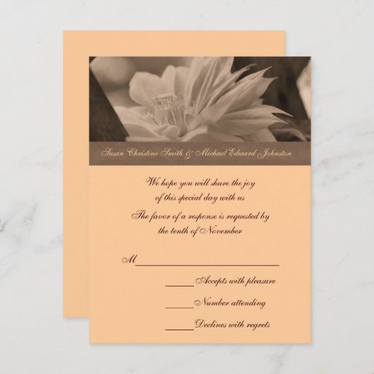 Cartons Réponse Mariage à fleurs Sepia Clematis (Devant / Derrière)