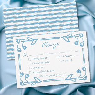 Cartons Réponse Mariage à la bande florale bleue fantaisiste dessi