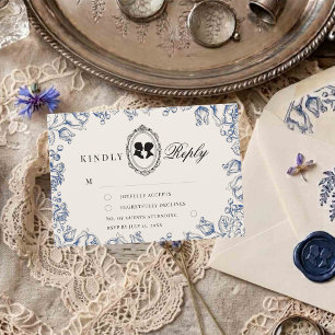 Cartons Réponse Mariage à la mode de l'ère Régence avec fleurs ble