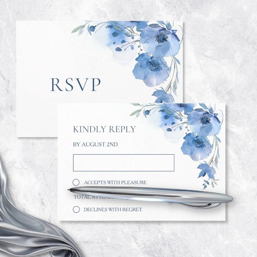 Cartons Réponse Mariage à l'aquarelle bleue