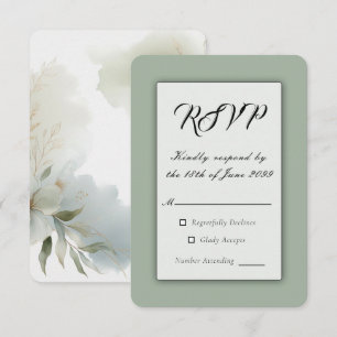 Cartons Réponse Mariage à l'aquarelle douce florale vert sauge