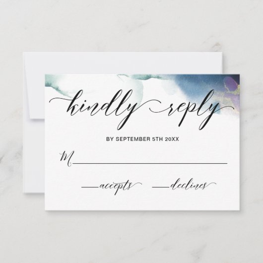 Cartons Réponse Mariage à l'aquarelle violet, bleu et Turquoise RS (Devant)