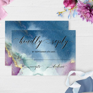 Cartons Réponse Mariage à l'aquarelle violet, Turquoise et bleu RS