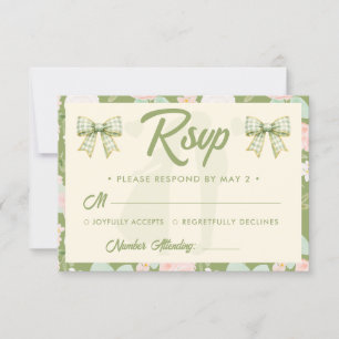 Cartons Réponse Mariage à l'arc en gingham vert Wildflower