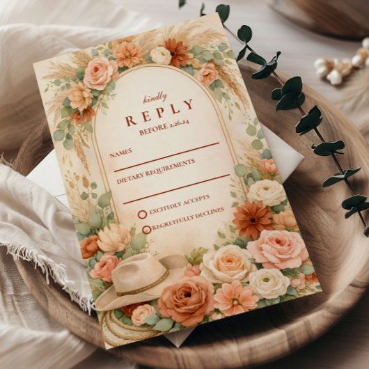 Cartons Réponse Mariage à l'arche florale rose
