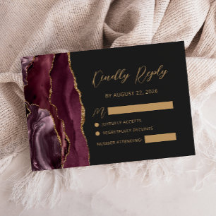 Cartons Réponse Mariage à l'écriture calligraphique dorée sur agat