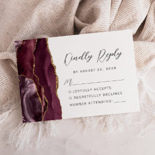 Cartons Réponse Mariage à l'écriture moderne Or Bourgogne Agate