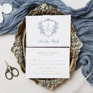 Cartons Réponse Mariage à Monogramme de Crête Florale de Régence B