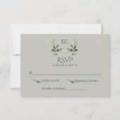 Cartons Réponse Mariage à monogramme de la branche d'olive Sage Gr (Devant)