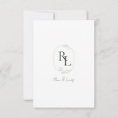 Cartons Réponse Mariage à monogramme floral vert foncé et blanc (Dos)