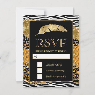 Cartons Réponse Mariage à paillettes sauvages jungle orange et or