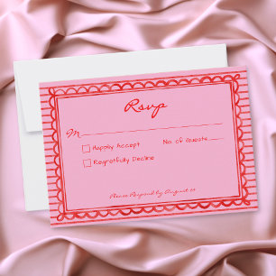 Cartons Réponse Mariage à rayures aquarelles rose rouge fantaisist