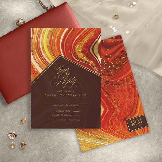 Cartons Réponse Mariage Abstrait Agate Orange Chaud ID827