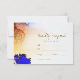 Cartons Réponse Mariage Abstrait chic Gold Blue Orange