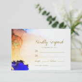 Cartons Réponse Mariage Abstrait chic Gold Blue Orange (Debout devant)
