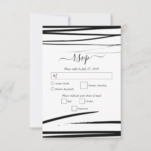 Cartons Réponse Mariage Abstrait noir moderne (Devant)