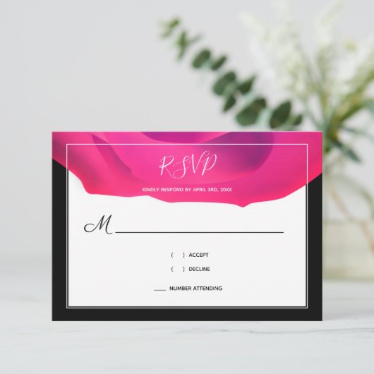 Cartons Réponse Mariage Abstrait noir rose script (Debout devant)