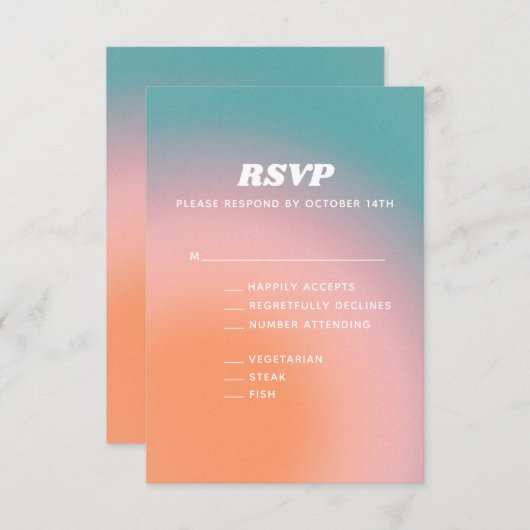 Cartons Réponse Mariage Abstrait rose Turquoise rétro (Devant / Derrière)
