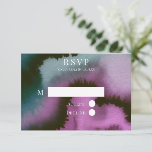 Cartons Réponse Mariage Abstrait Violet & Sarcelle Humeur (Debout devant)