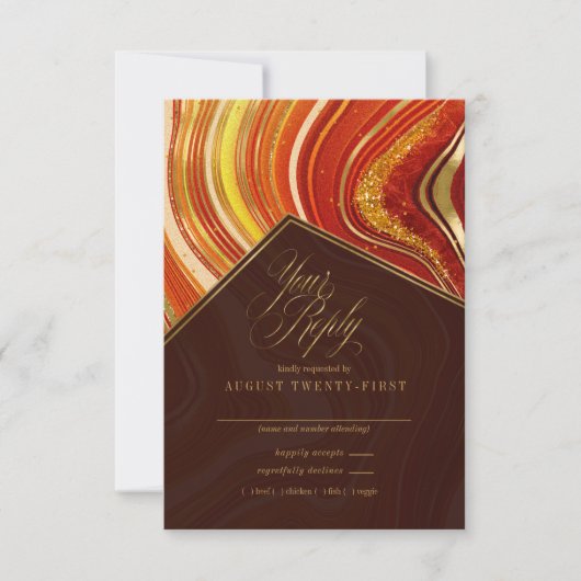 Cartons Réponse Mariage Agate Abstrait Hot Orange ID827 (Devant)