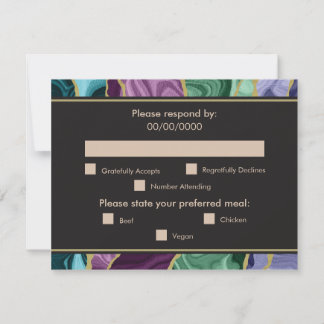 Cartons Réponse Mariage Agate Aquarelle Paon (Choix du repas)