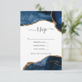 Cartons Réponse Mariage Agate Navy et Or (Debout devant)