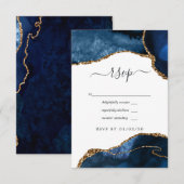Cartons Réponse Mariage Agate Navy et Or (Devant / Derrière)
