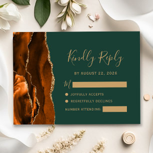 Cartons Réponse Mariage Agate Orange Brûlé Émeraude Vert