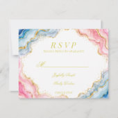 Cartons Réponse Mariage Agate Rose Bleu Or (Devant)