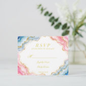 Cartons Réponse Mariage Agate Rose Bleu Or (Debout devant)