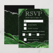 Cartons Réponse Mariage Agate Vert et Argent (Devant / Derrière)