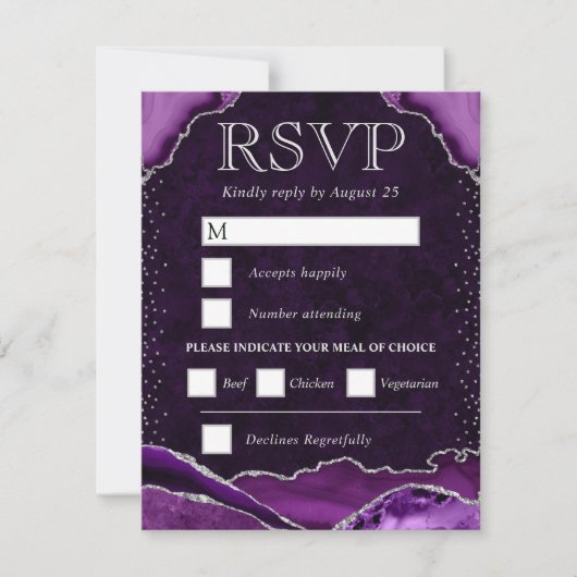 Cartons Réponse Mariage Agate Violet et Argent (Devant)