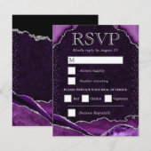 Cartons Réponse Mariage Agate Violet et Argent (Devant / Derrière)