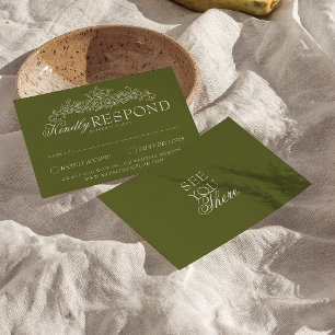 Cartons Réponse Mariage Ancien Argent Vintage Vert Olive