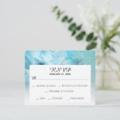 Cartons Réponse *~* Mariage Aquarelle Fleurs Pailletées Bleu Viole (Debout devant)