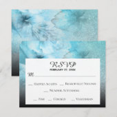 Cartons Réponse *~* Mariage Aquarelle Fleurs Pailletées Bleu Viole (Devant / Derrière)