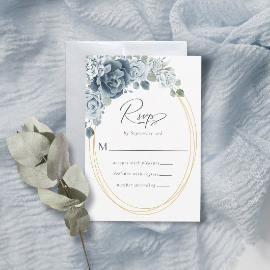 Cartons Réponse Mariage aquarelle florale bleu poussiéreux