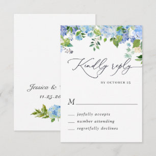 Cartons Réponse Mariage aquarelle Hydrangea bleu élégant